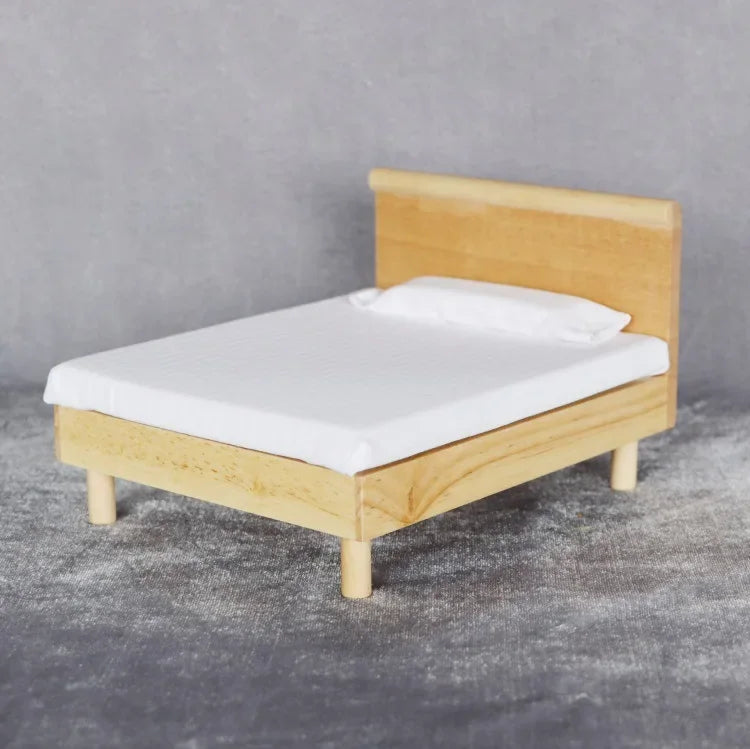 1:12 Scale Miniature Dollhouse Double Bed Mini Bedroom Wardrobe Furniture for OB11 BJD Doll Accessories Toy