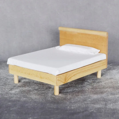1:12 Scale Miniature Dollhouse Double Bed Mini Bedroom Wardrobe Furniture for OB11 BJD Doll Accessories Toy