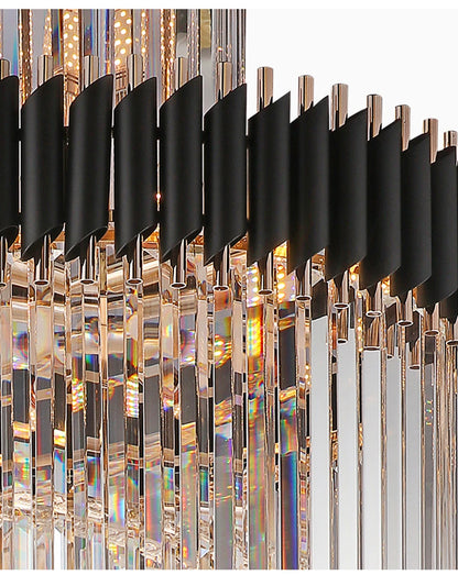 Large Top Long Crystal Led Chandeliers Hotel Hall Living Room Luxury Multi-layer Staircase Lighting Black Stainless Steel Light