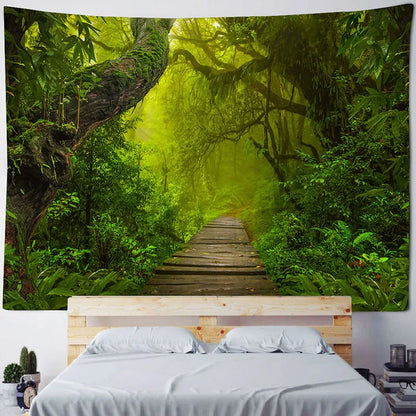 Green jungle tapestry beautiful natural forest large wall hanging hippie bohemian mandala wall art home decoration 8 sizes