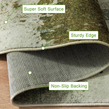 Area Rugs for Living Room, Machine Washable Vintage Rug, Non-Slip Low Pile Throw Rugs with Rubber Backing Washable Carpet