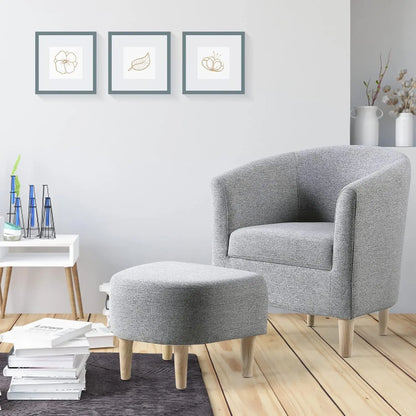 Accent Chair, Sherpa Chair White Fluffy Chair Teddy Barrel Chair with Ottoman Comfy ArmChair Footrest Set