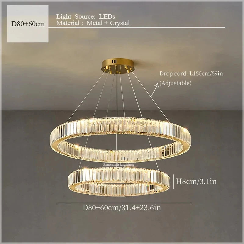 2024 Led Luxury Crystal Ceiling Pendant Lamp Living Room Bedroom Hanging Chandelier Bar Dining Table Light for Room Decor Lustre
