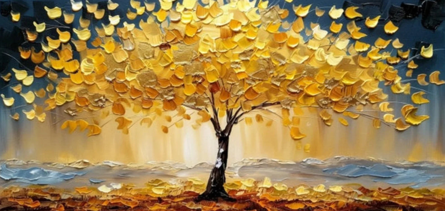 Abstract Golden Tree Prints Oil Painting on Canvas Yellow Life Tree Wall Art Modern Lucky Money Tree Canvas Poster Home Decor