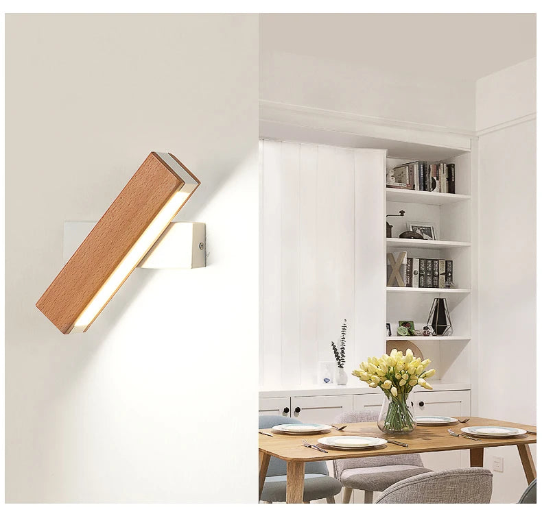 New Rotatable Wall Lamp Nordic Solid Wood LED Wall Light Simple Bedside Study Reading Adjustable Lighting Home Decor Lamps