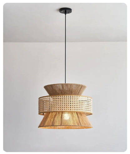 Vintage Wabi Sabi Chandelier Handmade Hemp Rope Pendant Light for Restaurant Bar Cafe Dining Room Led Rattan Lamp