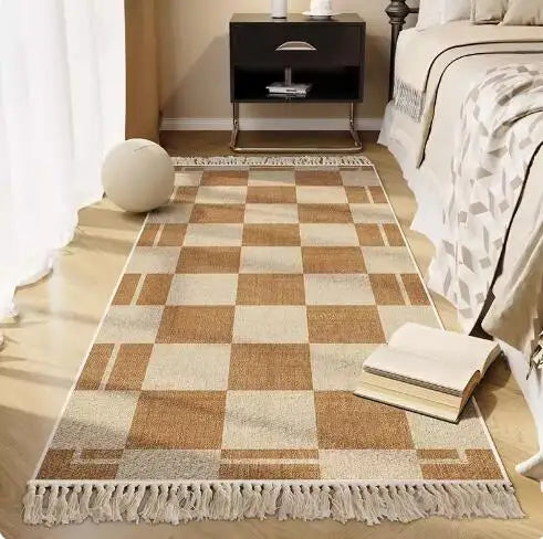 Morocco Bedroom Living Room Bedside Carpet Floor Mat Floral Kilim Cotton Linen Rectangular Rug Persian Tassel Carpet Tapis