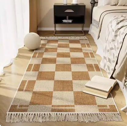 Morocco Bedroom Living Room Bedside Carpet Floor Mat Floral Kilim Cotton Linen Rectangular Rug Persian Tassel Carpet Tapis