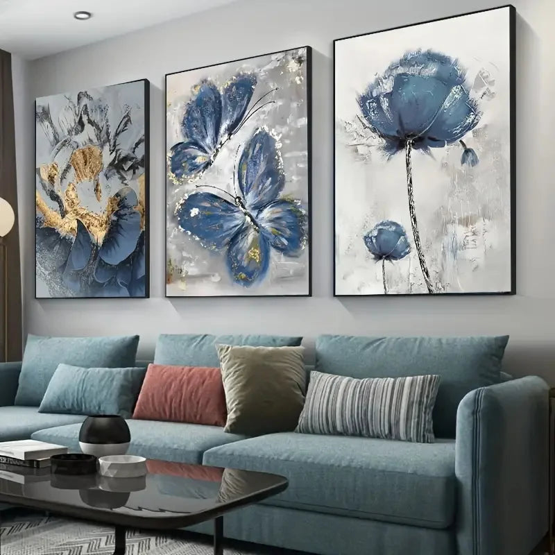 3pcs Luxury Flower Butterfly Print Painting Wall Art Canvas Posters for Living Room Bedroom Office Wall Decor Poster Moving Gift