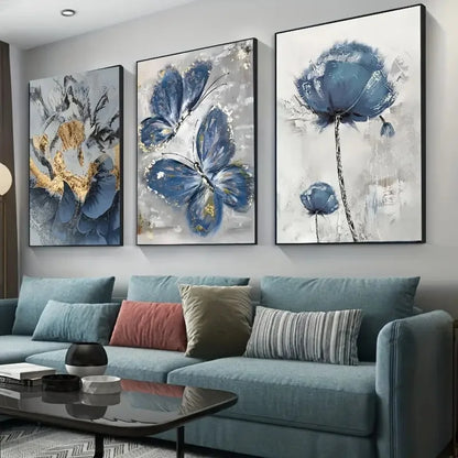3pcs Luxury Flower Butterfly Print Painting Wall Art Canvas Posters for Living Room Bedroom Office Wall Decor Poster Moving Gift