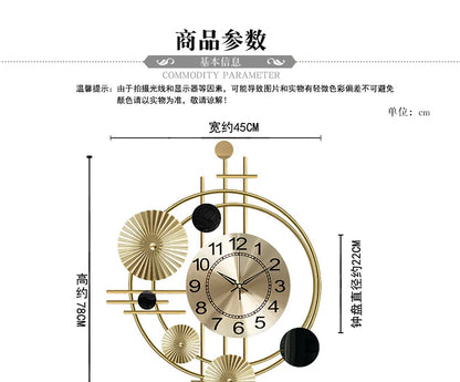 Large Wall Clock Gold Nordic Living Room Art Lotus Leaf Hanging Watch Circular Geometry Pointer Mute Wall Clock Home Decoration