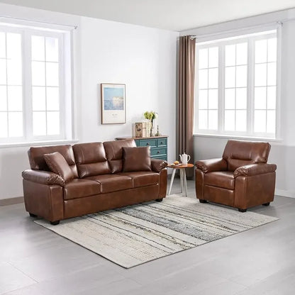 Morden Fort white leather love seat and sofa set, modern luxury and comfy furniture sleeper pouches for living room, apartment,