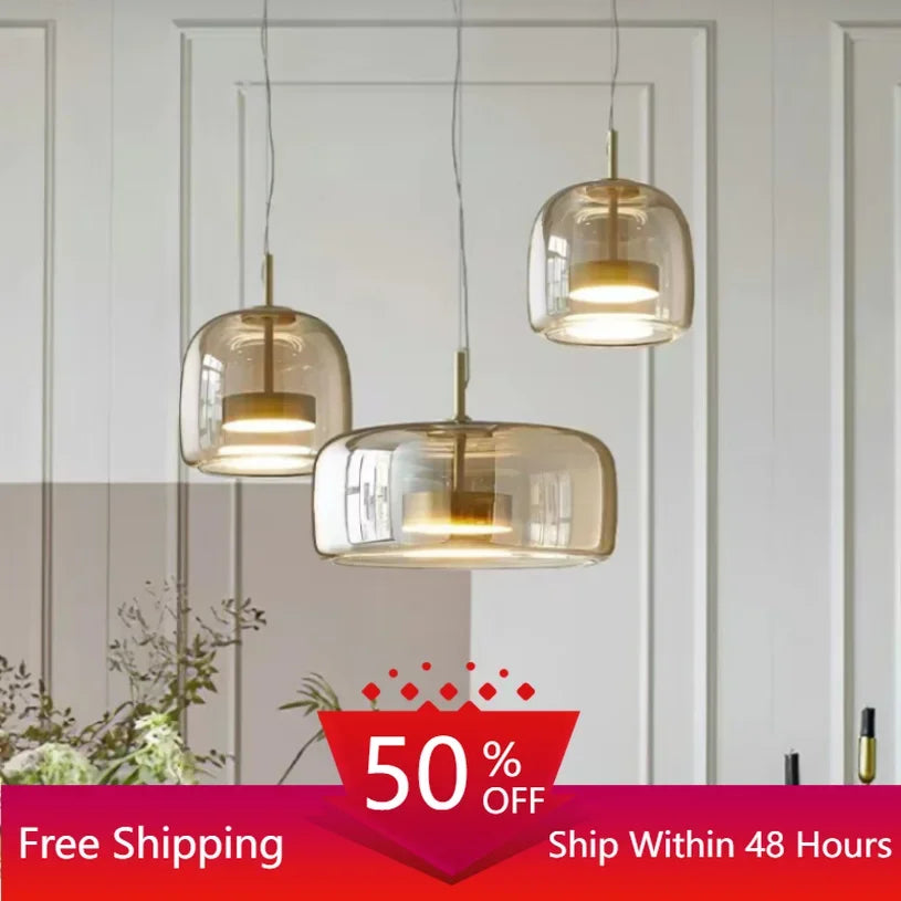 Glass LED Pendant Light for Kitchen, Restaurant, Hanging Lamp, Modern Bedroom, Bedside Shop Decoration, Ceiling Chandeliers, Lustres Decor