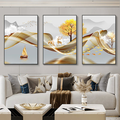 3 Nordic Luxury Ribbon Abstract Wall Art Landscape Modern Poster Print Picture Living Room Home Decorative Painting