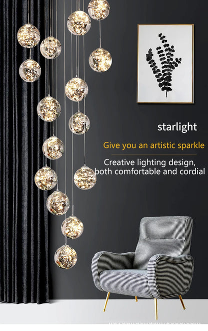 Modern Led Chandelier Glass Ball Dimmable for Staircase Living Room Pendant Lamps Home Decor Lighting Suspension Design Lusters