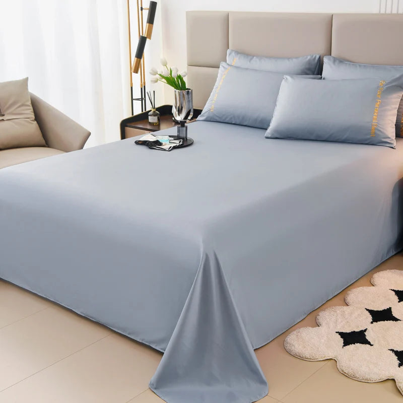 3PCS Solid Color Flat Sheet With English Embroidery Pillowcases Soft & Breathable Bed Sheet Hotel Quality Microfiber Bed Cover