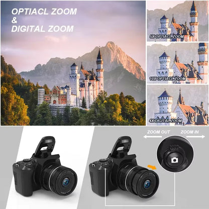 4K Professional Video SLR Camera 64MP Vlog Digital Cameras for Youtube Livestream Webcam 10X Optical Zoom Photography Camcorder