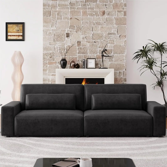 Hifit 105"" Large Sofa Couches For Living Room, Fluffy Faux Leather Couch With 35"" Extra Deep Love Seat & Comfy Cushion, 2
