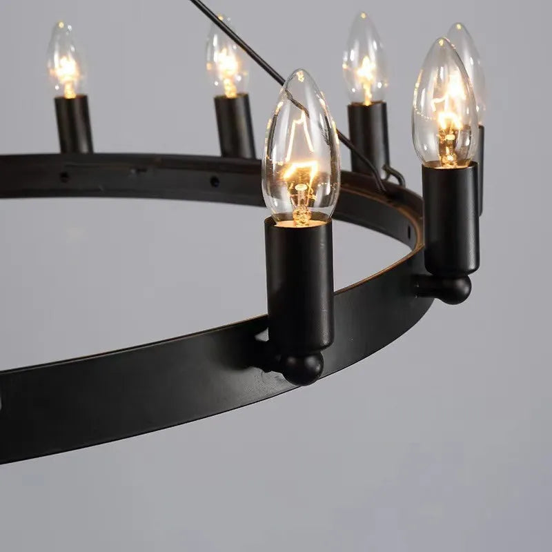 Modern American Retro Iron Pendant Lamp Vintage Industrial Led Droplight Round Cafe Restaurant Bar Knight Candle Chandelier