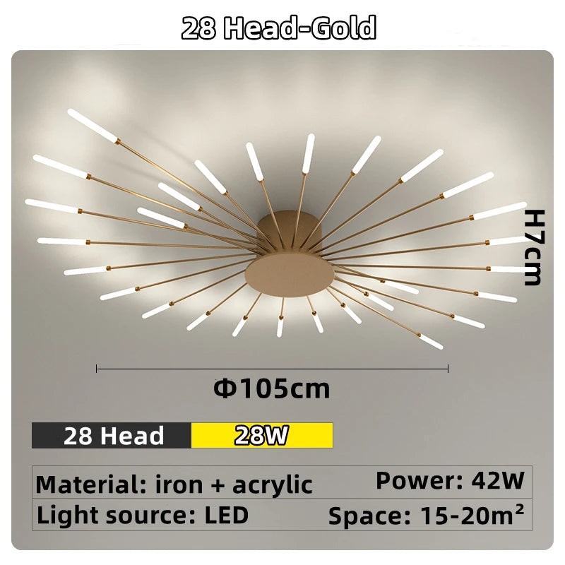 Led Firework Chandelier Dimmable For Living Room Bedroom Milk Yellow Ceiling Chandelier Dining Room LED Ceiling Lamp With Remote