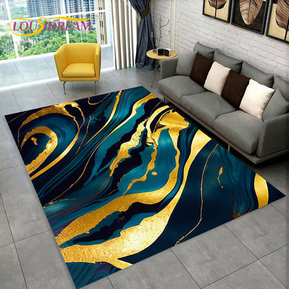 3D Colour Gold Nordic Marble Splendid Area Rug,Carpet for Home Living Room Bedroom Sofa Doormat Kitchen Decor,Non-slip Floor Mat
