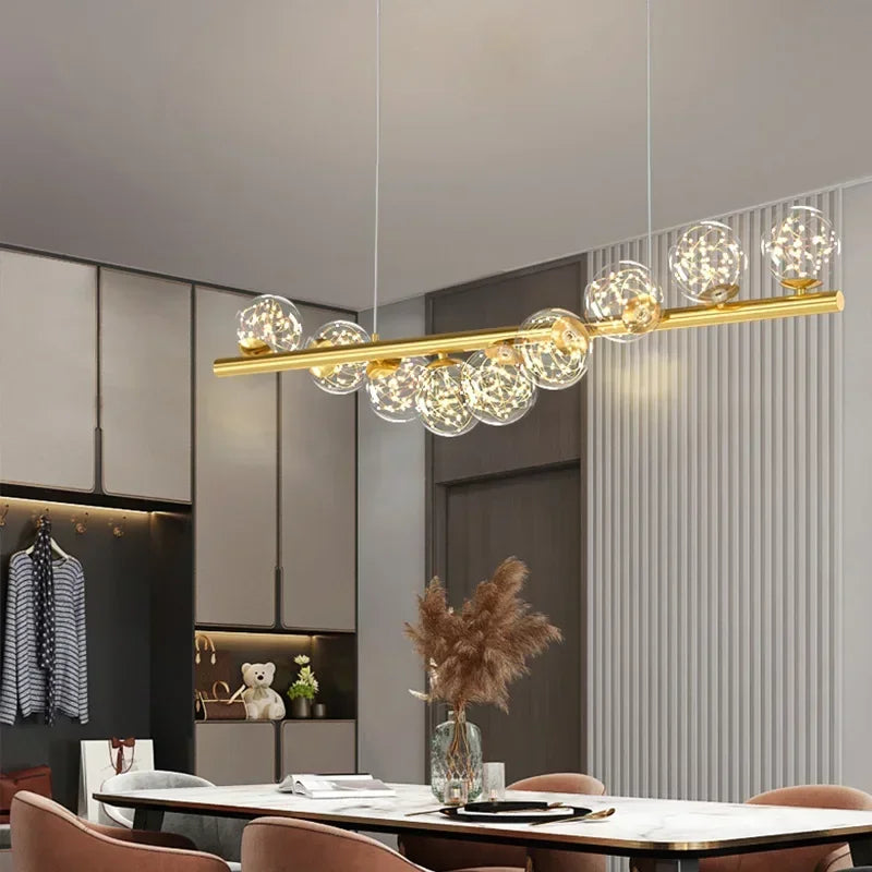 Modern Led Long Ceiling Chandelier Suspension Glass Balls Dining Table Room Kitchen Home Decor Hanging Lamp Front Desk Lights
