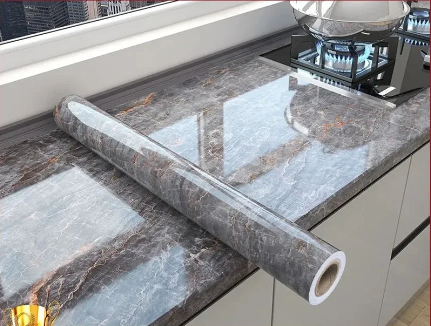 80cm Width Oil Proof Wall Stickers Waterproof Foil Wallpaper Marble Self Adhesive Mould Proof Sticker for Kitchen Bathroom Decor