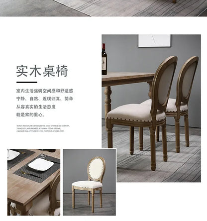 Retro Rattan Dining Chair Solid Wood French Chair Mobile Cafe Floor Modern American Country Leisure Chairs Home Furnitures