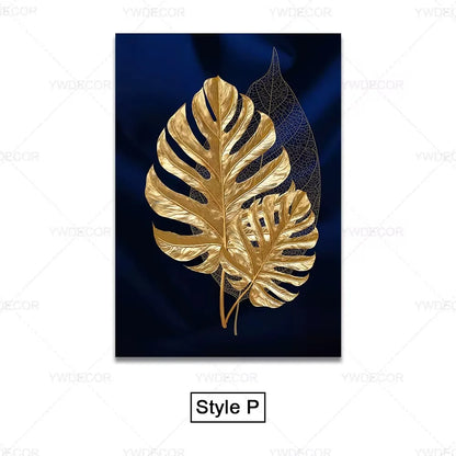 Luxury Black Gold Plant Leaves Canvas Poster Print Modern Home Abstract Wall Art Painting Living Room Luxury Decoration Gift