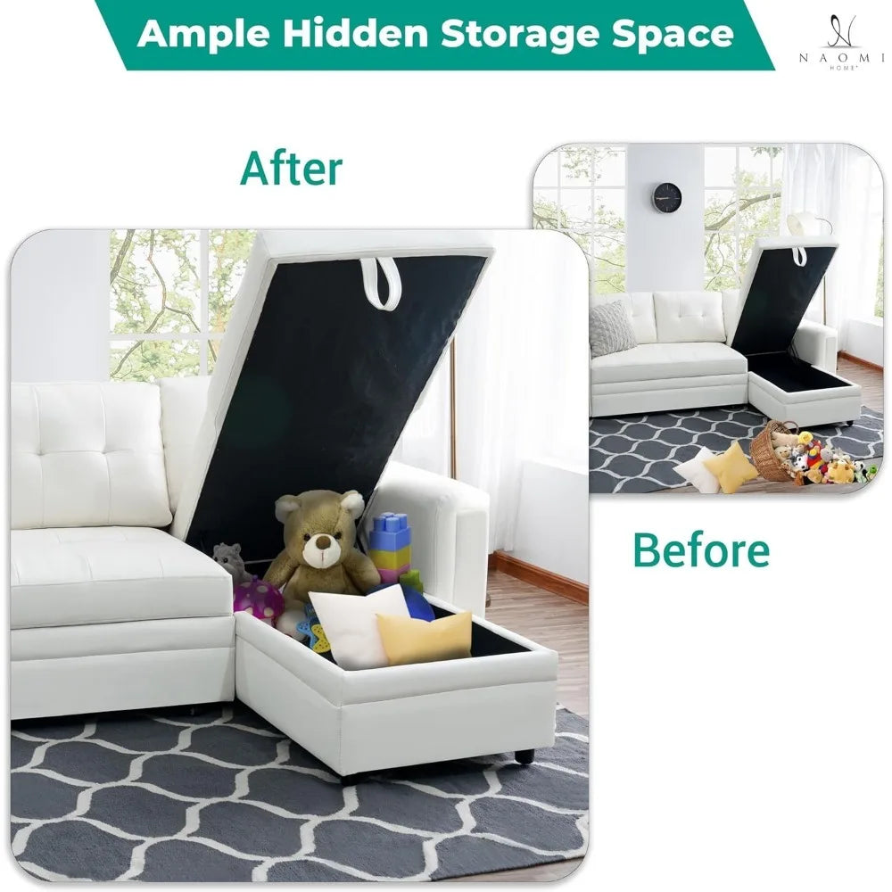Sofa Beds, with USB Ports-L-Shaped Couch Convertible Pull-Out Bed,Timeless Design,Sturdy Construction, Air Leather Sofas