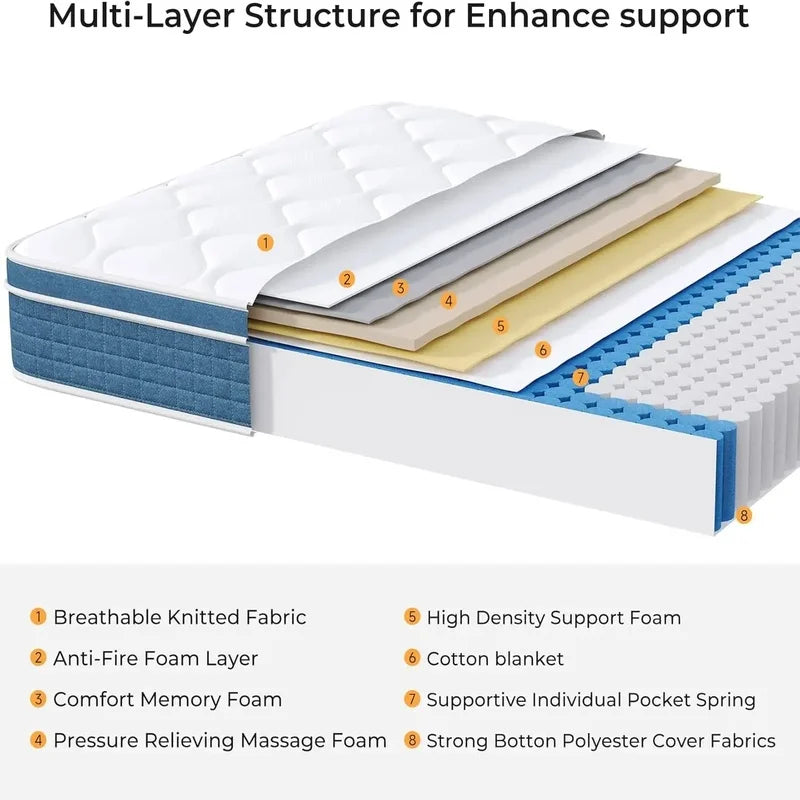 Hybrid 10 Inch Twin Size Mattress in a Box with Pocket Springs and Memory Foam