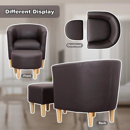 Accent Chair, Sherpa Chair White Fluffy Chair Teddy Barrel Chair with Ottoman Comfy ArmChair Footrest Set