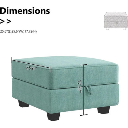Square Ottoman Module for Modular Segmented Sofas, Storage Ottoman Footstools, and Seat Cubes, Water Blue