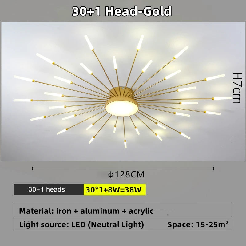 Led Firework Chandelier Dimmable For Living Room Bedroom Milk Yellow Ceiling Chandelier Dining Room LED Ceiling Lamp With Remote