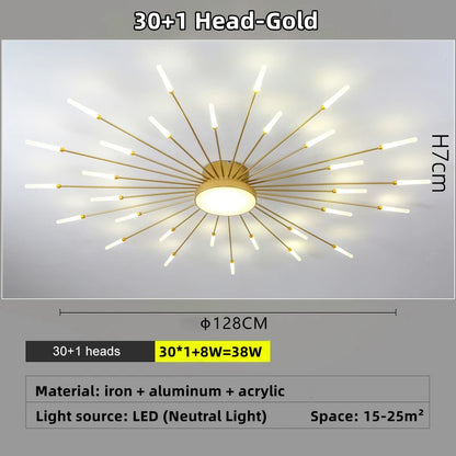 Led Firework Chandelier Dimmable For Living Room Bedroom Milk Yellow Ceiling Chandelier Dining Room LED Ceiling Lamp With Remote