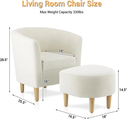 Accent Chair, Sherpa Chair White Fluffy Chair Teddy Barrel Chair with Ottoman Comfy ArmChair Footrest Set